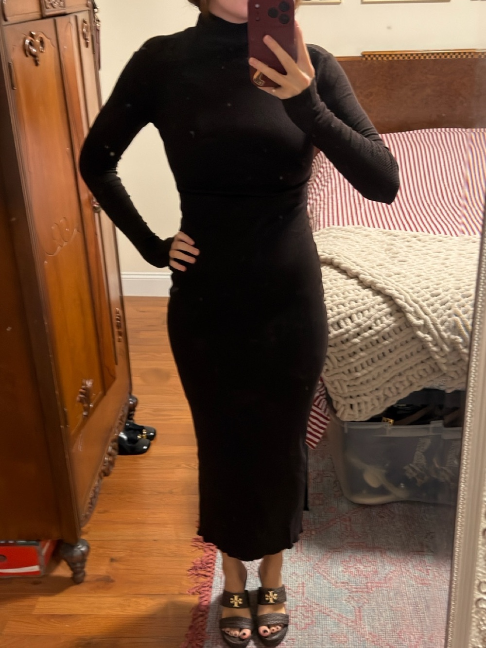 Polo by Ralph Lauren Brown Long-Sleeve Turtleneck Midi Dress